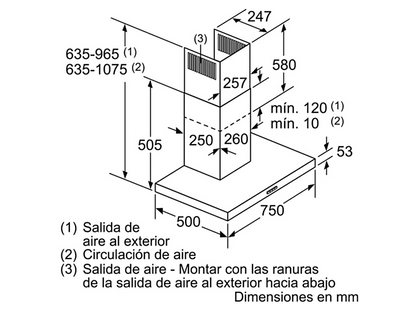 BOSCH DWB76BC50 — Campana decorativa, 3 velocidades, 590 m³/h, 750 mm, Inox