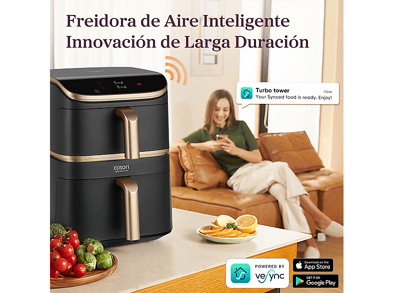 COSORI Turbo Tower Pro Smart™ Chef Edition — Freidora de aire, 2630 W, Negro, Doble Resistencia, 10.8 l