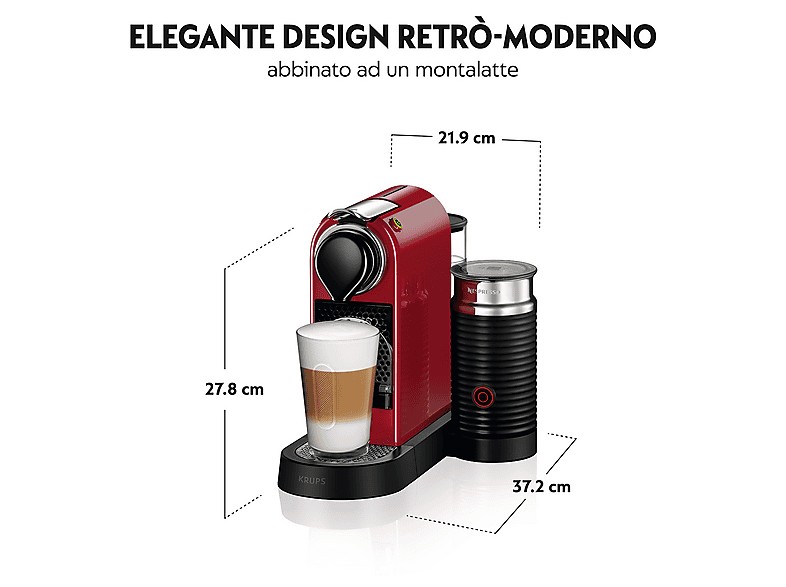 KRUPS Nespresso Citiz & Milk XN7615 — Cafetera de cápsulas, 1260 W, Rojo, 19 bar