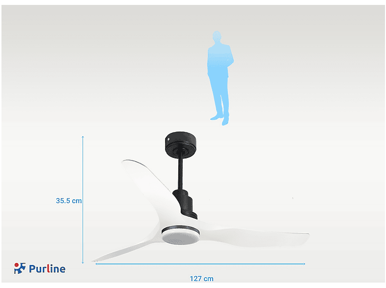 PURLINE ThassosD127C04LED64623 — Ventilador de techo, 18 W, 6 velocidades, Negro