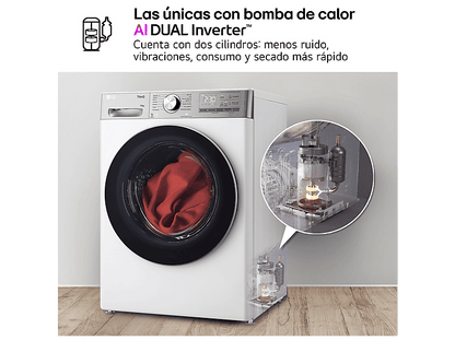 LG RH10V9AV2WR — Secadora bomba de calor, 10 kg, 14 programas, Blanco, Display LED