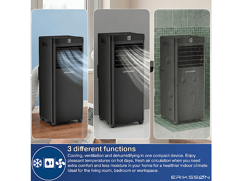 ERIKSSØN Silent Comfort Series Mobile Air conditioner Negro — Aire acondicionado portátil, 30 m², 10000 fg/h, 61 dB(A)