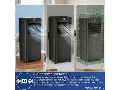 ERIKSSØN Silent Comfort Series Mobile Air conditioner Negro — Aire acondicionado portátil, 30 m², 10000 fg/h, 61 dB(A)
