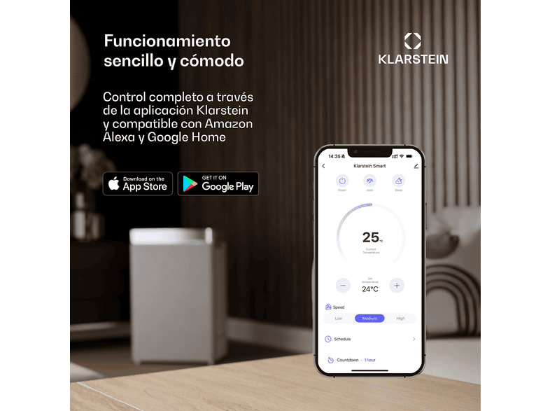 KLARSTEIN DryFy Connect — Deshumidificador, 65 m², Negro, 8 l