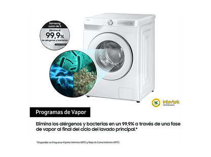 SAMSUNG WW90DG6U85HHU3 — Lavadora carga frontal, 9 kg, 23 programas, Blanco