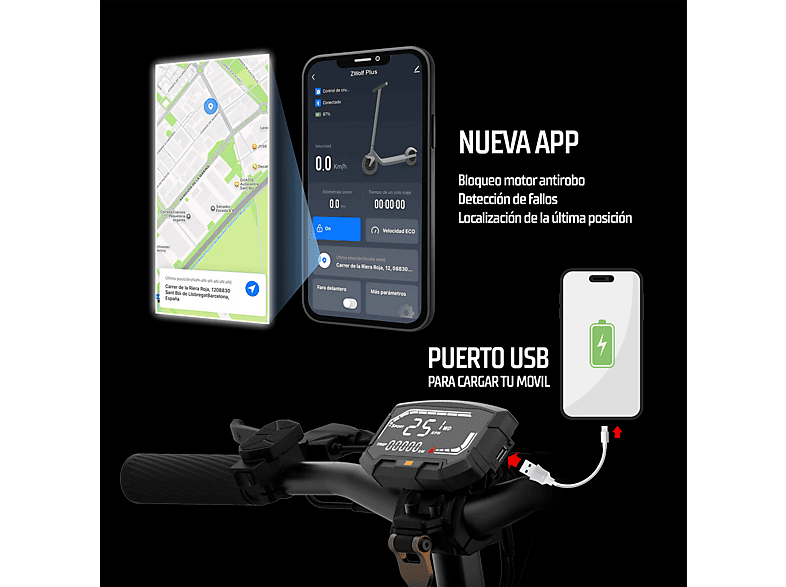 ZWHEEL ZWolf Duo — Patinete eléctrico, Pot. máx. 2000 W, Carga máx. 120 kg, 20000 mAh, 70 km autonomía