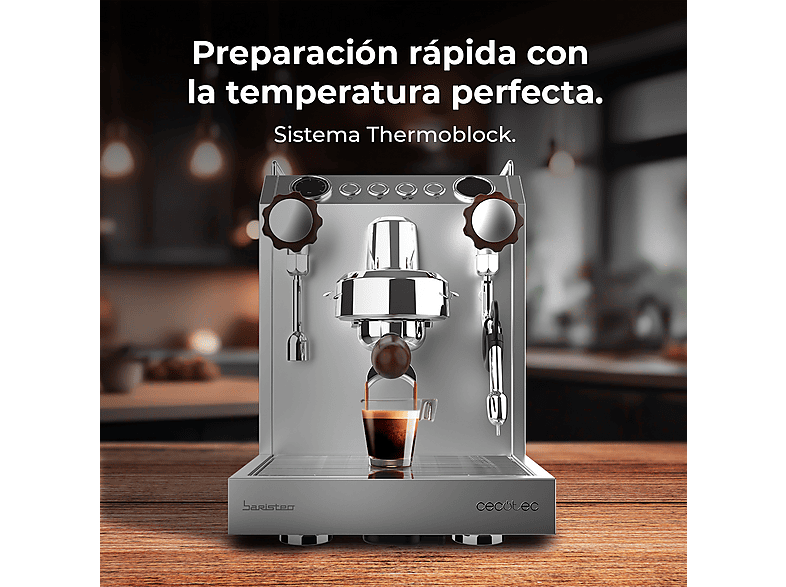 CECOTEC Baristeo Classic — Cafetera express, 2700 W, Preinfusión, Portafiltro 58 mm, Plata