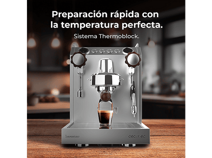 CECOTEC Baristeo Classic — Cafetera express, 2700 W, Preinfusión, Portafiltro 58 mm, Plata