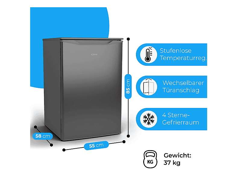 BOMANN GS 7253 — Congelador vertical, 850 mm, 87 l, Acero inoxidable