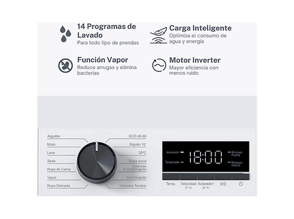 VOK EVW-8BAWL2412 — Lavadora carga frontal, 8 kg, 14 programas, Blanco, Motor Inverter