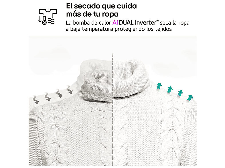 LG RH10V9AV2WR — Secadora bomba de calor, 10 kg, 14 programas, Blanco, Display LED
