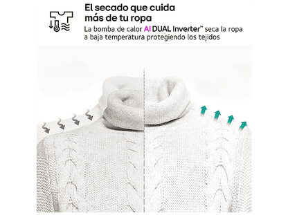 LG RH10V9AV2WR — Secadora bomba de calor, 10 kg, 14 programas, Blanco, Display LED