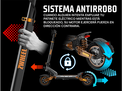 ZWHEEL ZWolf Duo — Patinete eléctrico, Pot. máx. 2000 W, Carga máx. 120 kg, 20000 mAh, 70 km autonomía