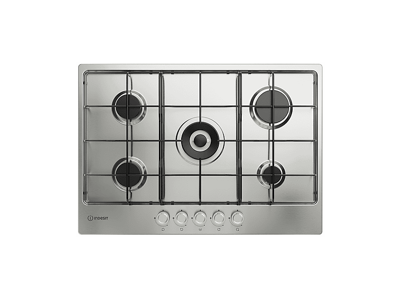INDESIT THP 752 W/IX/I 1 — Placa de gas, 73 cm, 5 zone(s) zonas, Acero inoxidable
