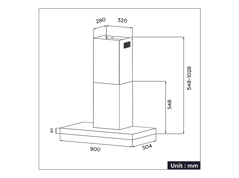 CIARRA CBCB9102 — Campana Decorativa, 4 velocidades, 650 m³/h, 900 mm, Negro