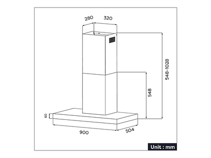 CIARRA CBCB9102 — Campana Decorativa, 4 velocidades, 650 m³/h, 900 mm, Negro