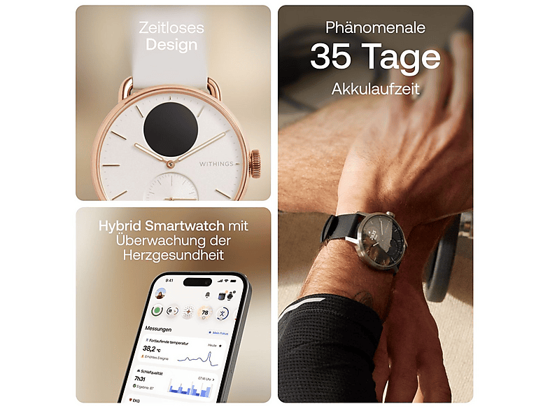 WITHINGS ScanWatch 2 — Smartwatch, Dorado, Acero inoxidable
