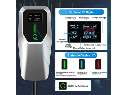 SMORGR 22KW Tipo 2 Ajustable 6A-32A 5 metros — Cargadores vehículos eléctricos, Black