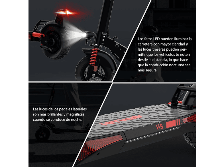HITWAY H9 — Patinete eléctrico, Pot. máx. 150 W, Carga máx. 50 kg, 2600 mAh, Rojo