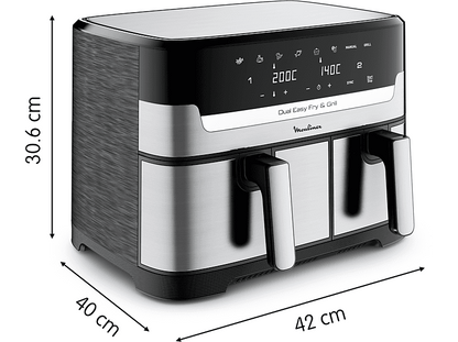 MOULINEX Dual Fry & Grill EZ905D — Freidora de aire, 2700 W, 8.3 L, Táctil, Inox