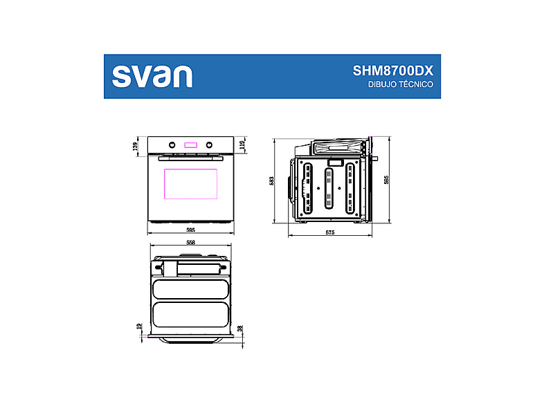 SVAN SHM8700DX — Horno multifunción, 59,5 cm, Inox, Libre instalación, 70 l
