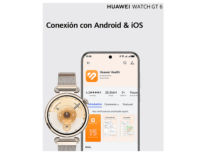HUAWEI Watch GT6 — Smartwatch, 41mm, Bluetooth, Blanco, Pantalla AMOLED