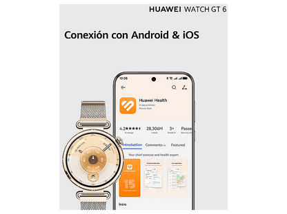 HUAWEI Watch GT6 — Smartwatch, 41mm, Bluetooth, Blanco, Pantalla AMOLED