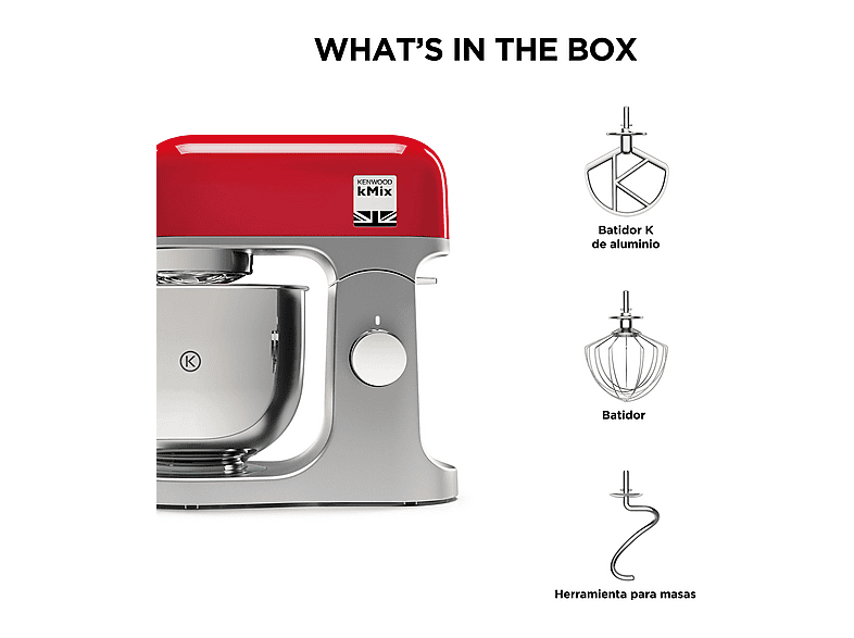 KENWOOD- — Robot de cocina, 1000 W Bol de 5 l, Rojo, Kenwood kMix KMX750RD, Amasadora de repostería