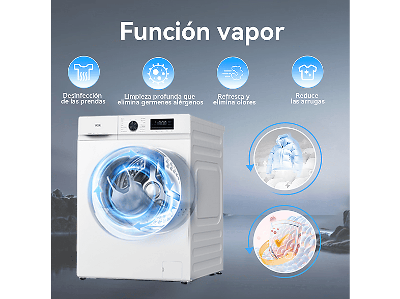 VOK EVW-8BAWL2412 — Lavadora carga frontal, 8 kg, 14 programas, Blanco, Motor Inverter