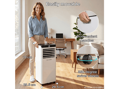 ERIKSSØN Silent Comfort Series Mobile Air conditioner blanco — Aire acondicionado portátil, 30 m², 10000 fg/h, 61 dB(A)