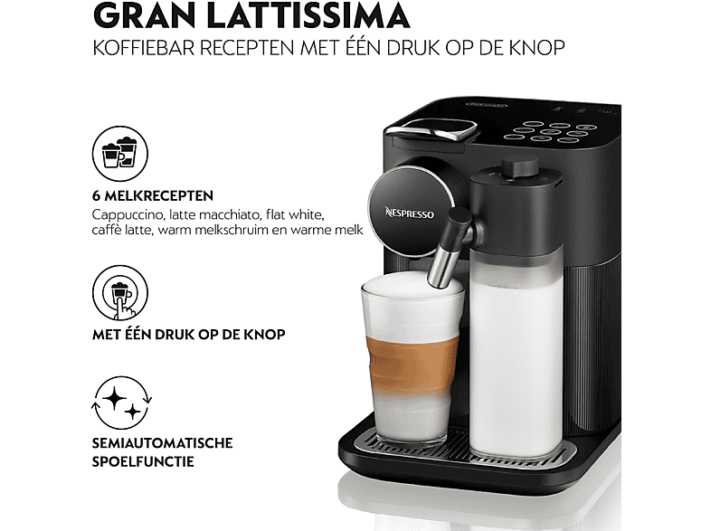 DELONGHI EN640.B - GRAN LATTISSIMA — Cafetera de cápsulas, 1400 W, Negro, 19 bar, 500 ml