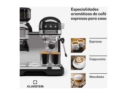 KLARSTEIN Bella Café Espresso — Cafetera espresso, 1550 W, Negro, 20 bar