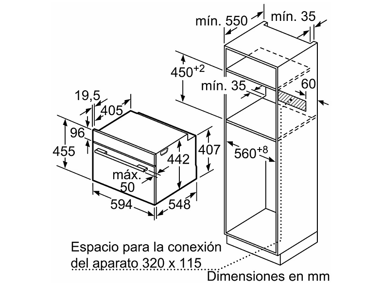 BALAY 3CB5159N3 — Horno compacto, Integrable, 59,4 cm, 47 l, Cristal Negro