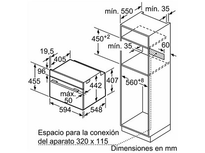 BALAY 3CB5159N3 — Horno compacto, Integrable, 59,4 cm, 47 l, Cristal Negro