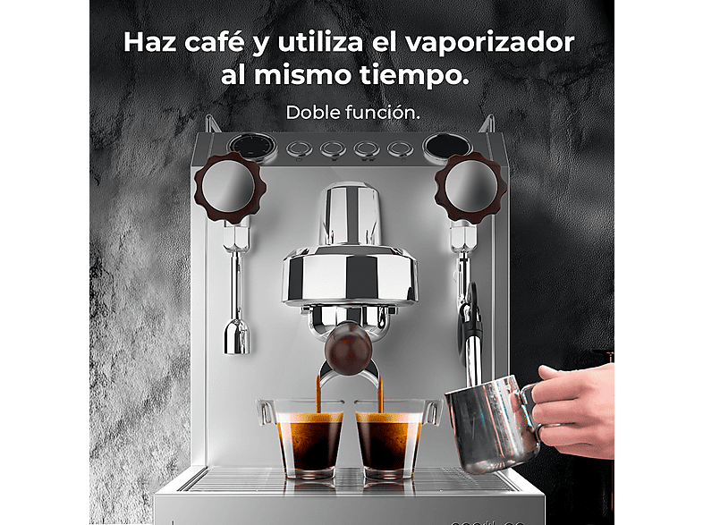 CECOTEC Baristeo Classic — Cafetera express, 2700 W, Preinfusión, Portafiltro 58 mm, Plata