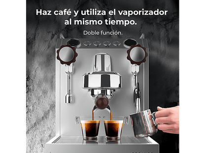 CECOTEC Baristeo Classic — Cafetera express, 2700 W, Preinfusión, Portafiltro 58 mm, Plata
