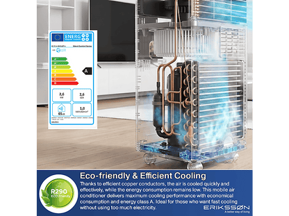 ERIKSSØN Silent Comfort Series Mobile Air conditioner Negro — Aire acondicionado portátil, 30 m², 10000 fg/h, 61 dB(A)