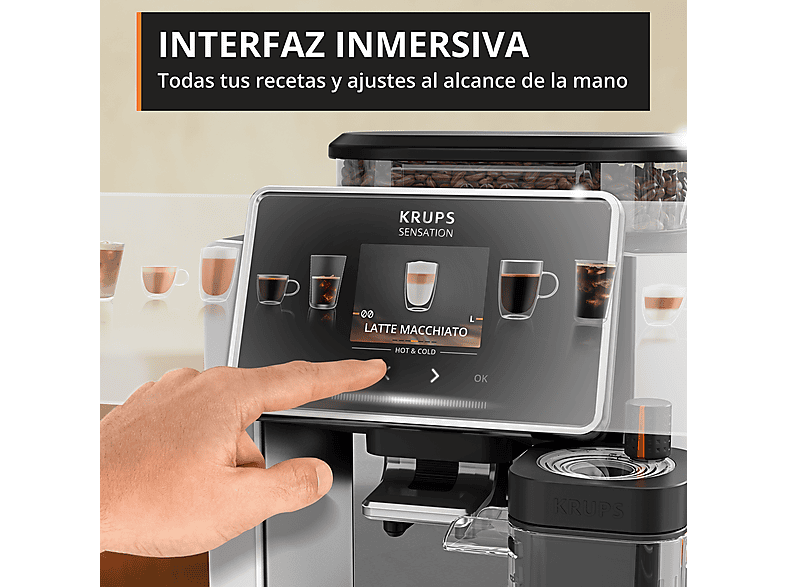KRUPS Sensation Elite Hot & Cold EA918 — Cafetera superautomática, Molinillo, Táctil, Espumador, 1450 W