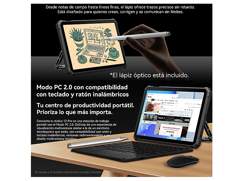 BLACKVIEW Active 12 PRO 5G con teclado y correa — Tablet, 256 GB, Negro, 12 GB RAM, 11" Full-HD+