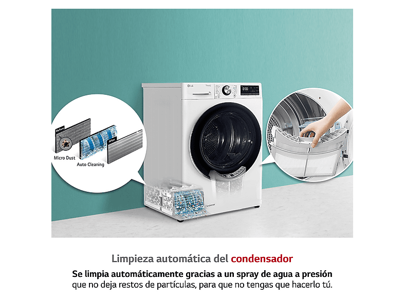 LG RH90V5AV6N — Secadora, 9 kg, 14 programas, Blanco, Bomba de calor
