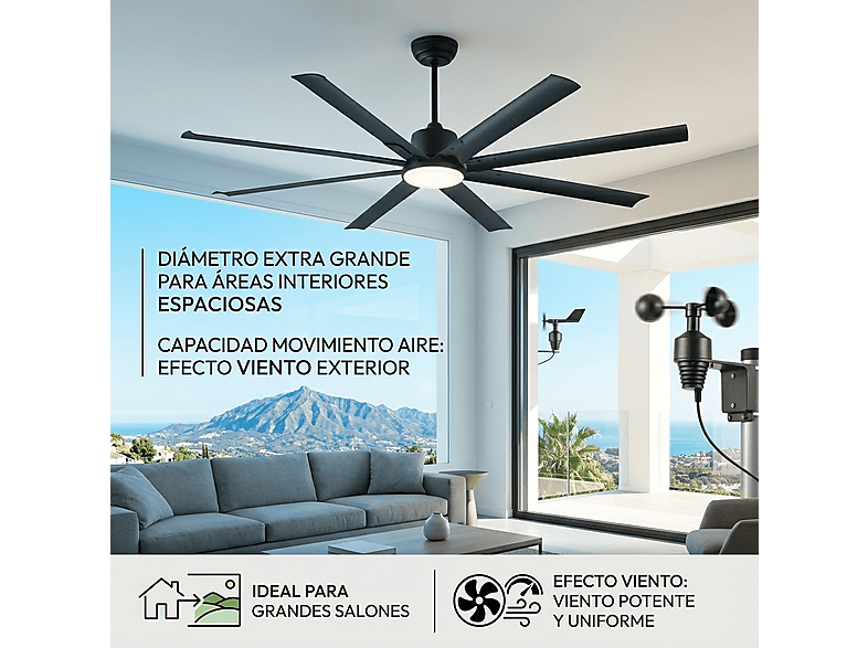 SELEOK NAPOLI_182 — Ventilador de techo, 6 velocidades, Negro