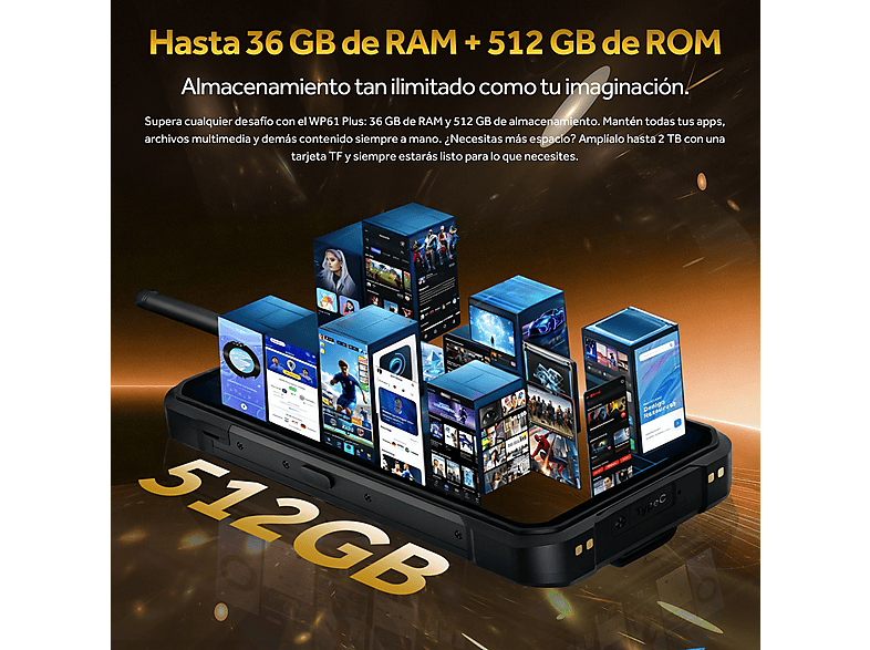 OUKITEL WP61PLUS — Smartphone, 512 GB, 12 GB RAM, 20000 mAh, negro
