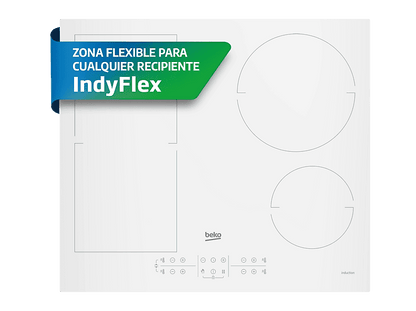 BEKO — Placa de inducción, Blanco, Placa inducción- Beko HII64200FMTW, 4 zonas + 1 FlexiZone, IndyFlex