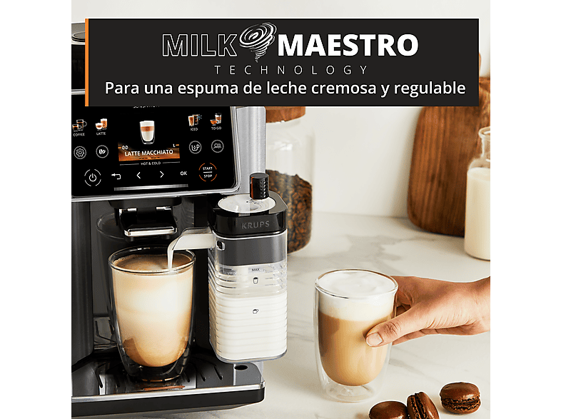 KRUPS Sensation Elite Hot & Cold EA918 — Cafetera superautomática, Molinillo, Táctil, Espumador, 1450 W