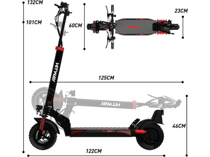 HITWAY H9 — Patinete eléctrico, Pot. máx. 150 W, Carga máx. 50 kg, 2600 mAh, Rojo