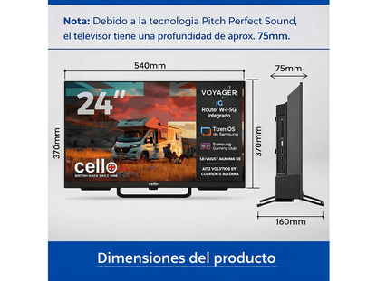 CELLO C24TZR-VOY — TV LED 24", Negro, HD-ready, Smart TV, DVB-T2 (H.265)