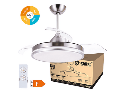 GSC 300005024 — Ventilador de Techo, 40 W, 6 velocidades, Níquel, Aspas retráctiles