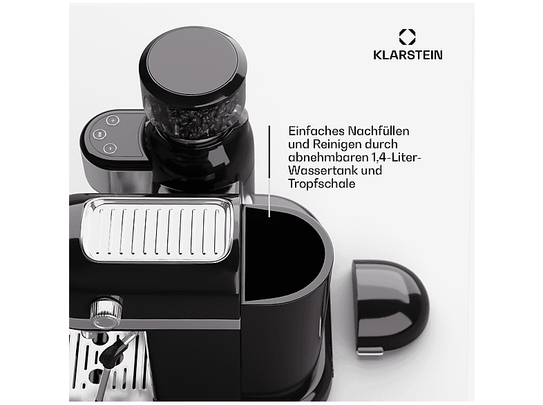 KLARSTEIN Bella Café Espresso — Cafetera espresso, 1550 W, Negro, 20 bar