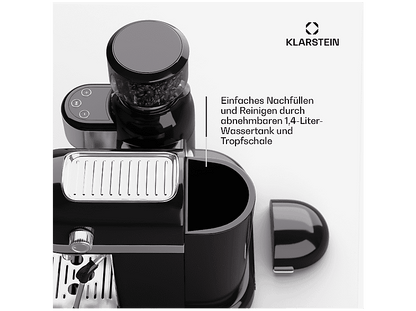 KLARSTEIN Bella Café Espresso — Cafetera espresso, 1550 W, Negro, 20 bar