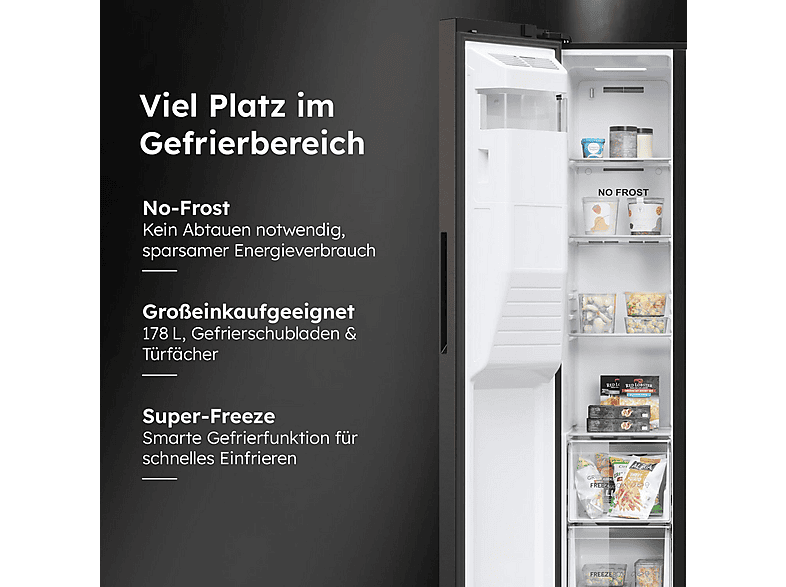 HAIER 34005237 — Frigorífico americano, Altura 1775 mm, Negro, No Frost, Dinámico (con ventilador)